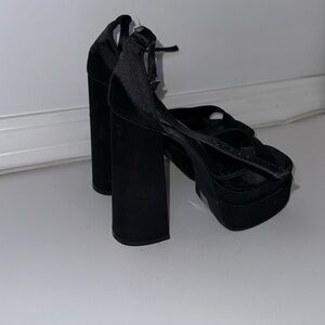 AKIRA Black Satin Platform Heels